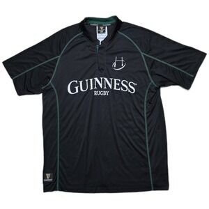 Guinness Irish Ireland Black and Green Short Sleeve Rugby Jersey Mens XL Celtic